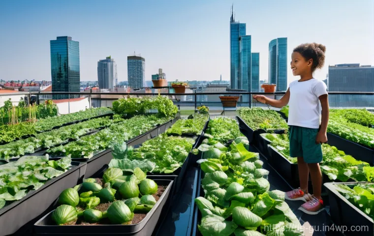 도시 녹지 공간 조성을 위한 기술적 접근 - **Prompt:** A breathtaking, high-angle shot capturing a sprawling urban rooftop transformed into a v...