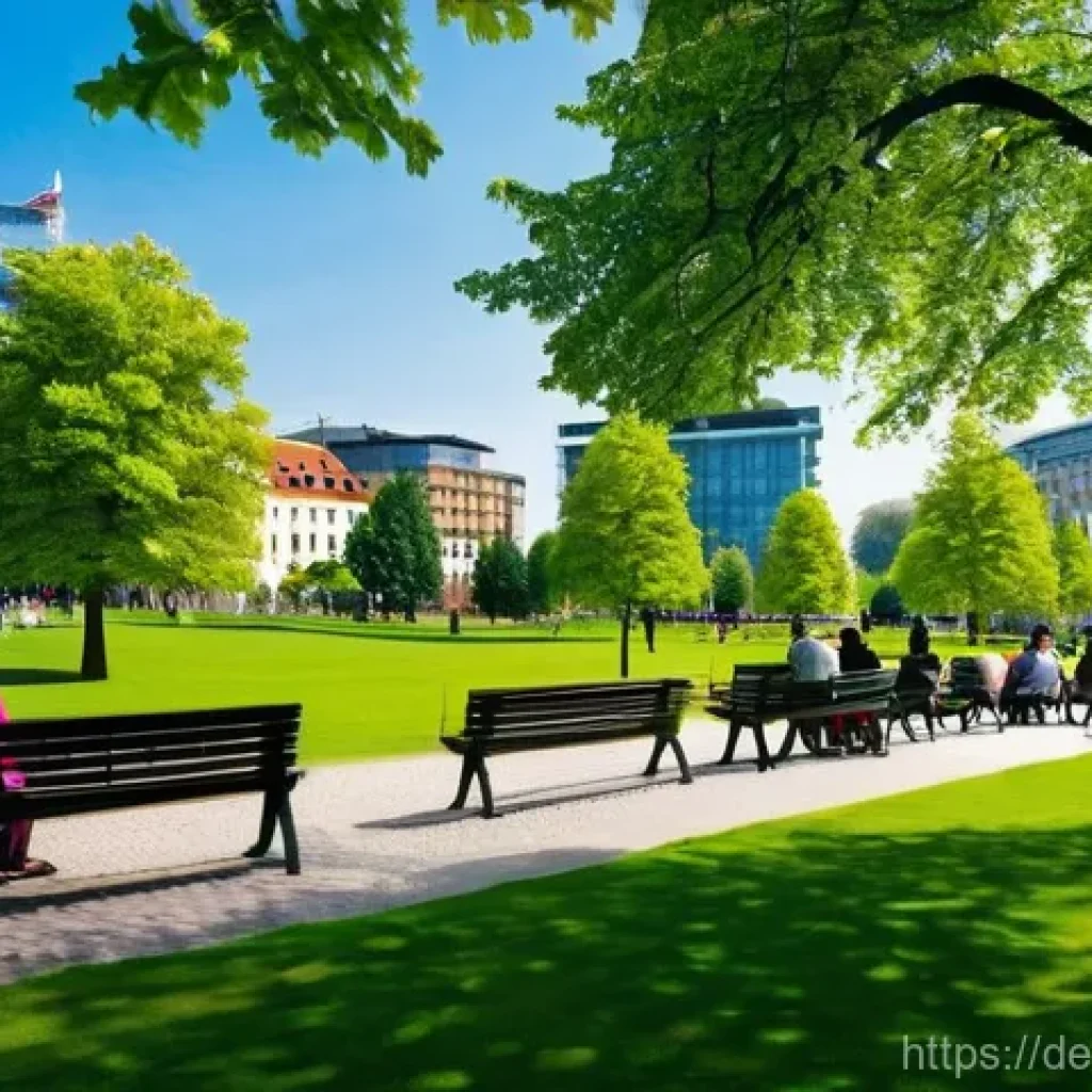 도시 녹지 공간과 스마일 시티 - **A Vibrant German City Park: "Städte des Lächelns" Oasis**
A wide-angle, bright, and cheerful p...