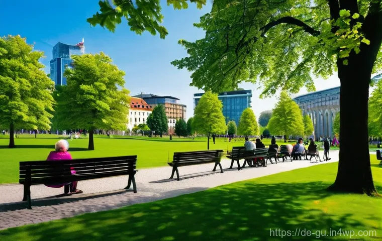 도시 녹지 공간과 스마일 시티 - **A Vibrant German City Park: "Städte des Lächelns" Oasis**
A wide-angle, bright, and cheerful p...