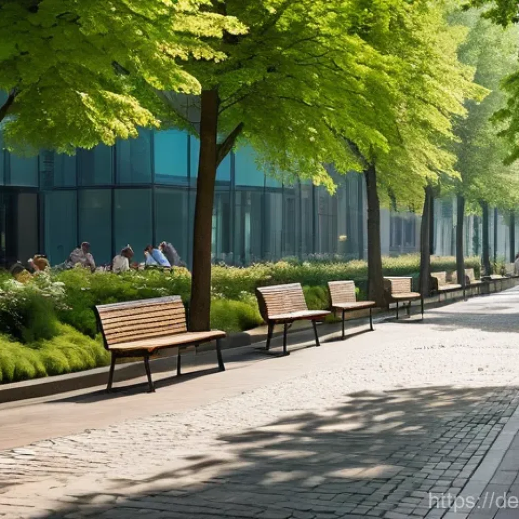 도시 녹지와 도시 열섬 효과 완화 - **Urban Oasis in a German City**
    "A vibrant, high-angle shot of a modern German city street on a...