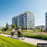 도시 녹지 확장 운동의 향후 전망 - A vibrant urban park scene in a German city on a sunny day, featuring diverse green spaces with tall...